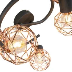 Moderner schwarzer Deckenstraher mit kupfer 3 flammig - Mesh