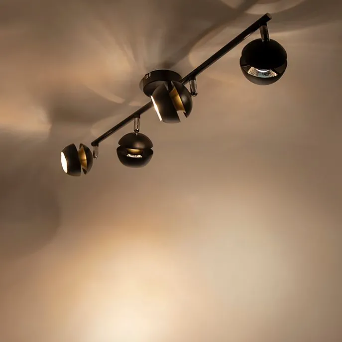 Moderner Spot 4-Flammig schwarz mit goldener Innenseite- Buell Deluxe