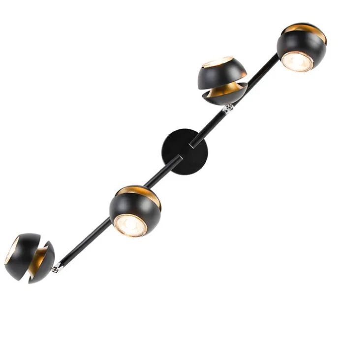 Moderner Spot 4-Flammig schwarz mit goldener Innenseite- Buell Deluxe