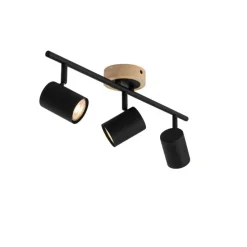 Moderner Spot in Schwarz mit 3-flammigem, kippbarem Holz - Jeana