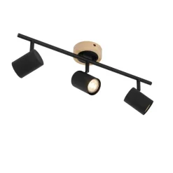 Moderner Spot in Schwarz mit 3-flammigem, kippbarem Holz - Jeana