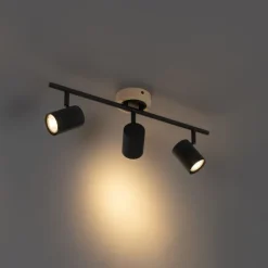 Moderner Spot in Schwarz mit 3-flammigem, kippbarem Holz - Jeana