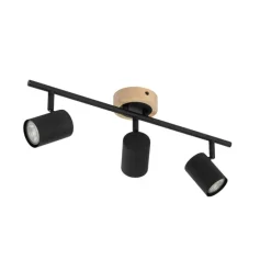 Moderner Spot in Schwarz mit 3-flammigem, kippbarem Holz - Jeana