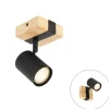 Moderner Spot in Schwarz mit Holz, verstellbar, quadratisch – Jeana