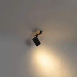 Moderner Spot in Schwarz mit Holz, verstellbar, quadratisch – Jeana