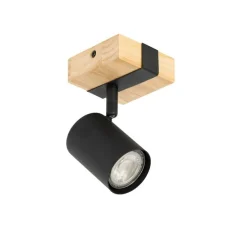 Moderner Spot in Schwarz mit Holz, verstellbar, quadratisch – Jeana