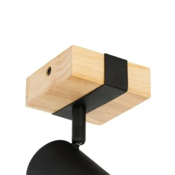 Moderner Spot in Schwarz mit Holz, verstellbar, quadratisch – Jeana
