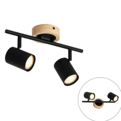 Moderner Spot in Schwarz mit kippbarem Holz, 2-flammig – Jeana