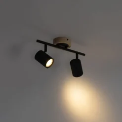 Moderner Spot in Schwarz mit kippbarem Holz, 2-flammig – Jeana