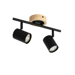 Moderner Spot in Schwarz mit kippbarem Holz, 2-flammig – Jeana