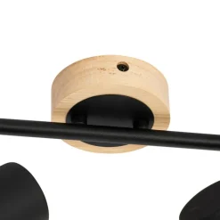 Moderner Spot in Schwarz mit kippbarem Holz, 2-flammig – Jeana