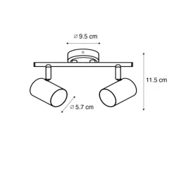 Moderner Spot in Schwarz mit kippbarem Holz, 2-flammig – Jeana