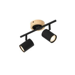 Moderner Spot in Schwarz mit kippbarem Holz, 2-flammig – Jeana