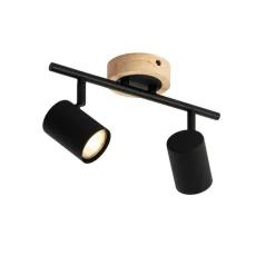 Moderner Spot in Schwarz mit kippbarem Holz, 2-flammig – Jeana