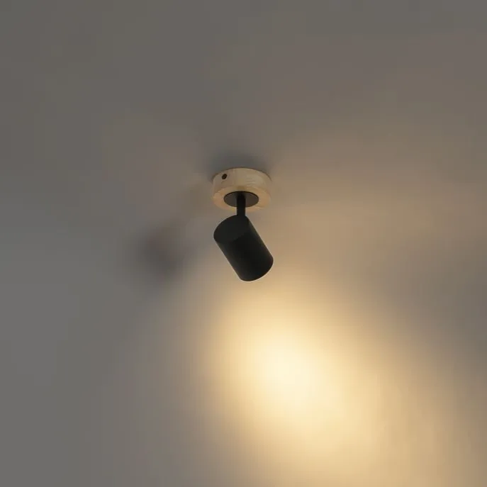 Moderner Spot schwarz mit kippbarem Holz - Jeana