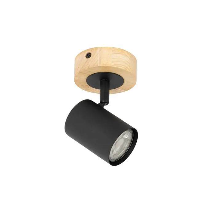 Moderner Spot schwarz mit kippbarem Holz - Jeana