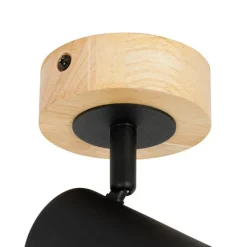 Moderner Spot schwarz mit kippbarem Holz - Jeana