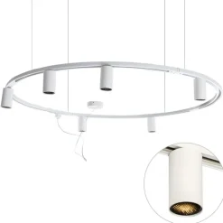 Modernes Hängendes Schienensystem mit 6 Strahlern Weiß 1-phasig GU10 50mm - Iconic Ruby Honey