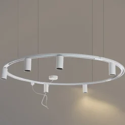 Modernes Hängendes Schienensystem mit 6 Strahlern Weiß 1-phasig GU10 50mm - Iconic Ruby Honey