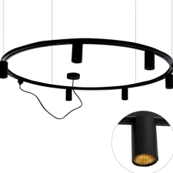 Modernes Hängendes Schienensystem mit 6 schwarzen Strahlern 1-phasig GU10 50mm - Iconic Ruby Honey