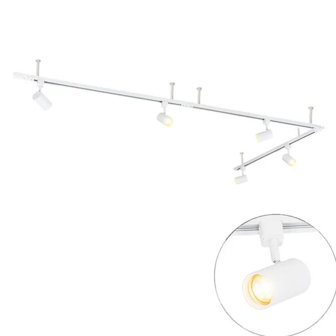 Modernes Hängendes Schienensystem mit 5 Strahlern Weiß 1-phasig - Iconic Jeana
