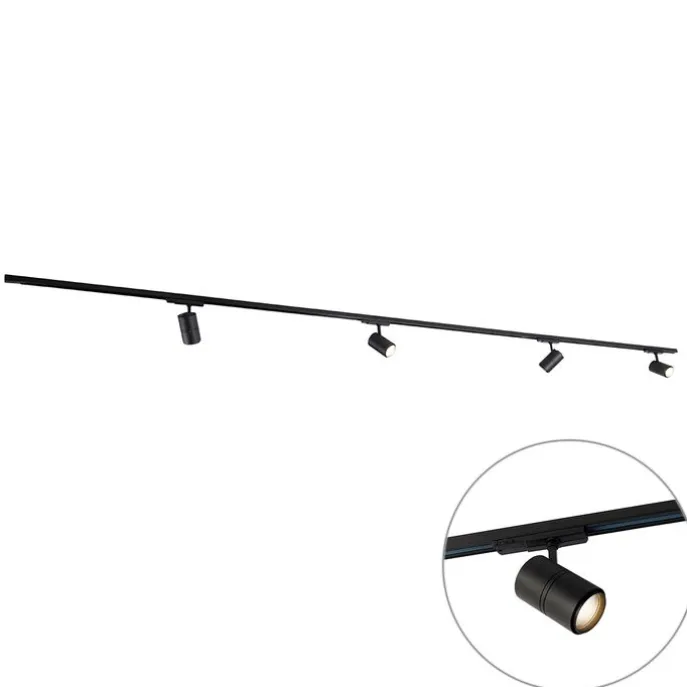 Modernes 3-Phasen-Schienensystem mit 4 schwarzen Strahlern - 3-Phasen-Ruler