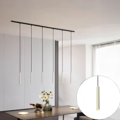 Modernes Schienensystem mit 6 Pendelleuchten Beige mit Schwarz 1-phasig - Slimline Keno
