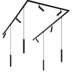 Modernes Schienensystem mit 6 Strahlern und 4 Pendelleuchten schwarz 1-phasig - Slimline Uzzy Keno