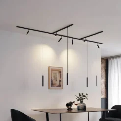 Modernes Schienensystem mit 6 Strahlern und 4 Pendelleuchten schwarz 1-phasig - Slimline Uzzy Keno