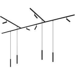Modernes Schienensystem mit 6 Strahlern und 4 Pendelleuchten schwarz 1-phasig - Slimline Uzzy Keno