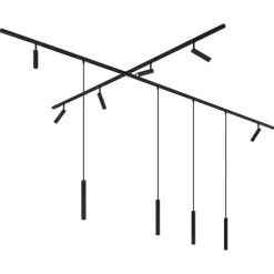 Modernes Schienensystem mit 6 Strahlern und 4 Pendelleuchten schwarz 1-phasig - Slimline Uzzy Keno