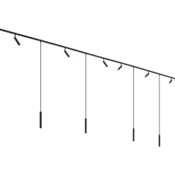 Modernes Schienensystem mit 6 Strahlern und 4 Pendelleuchten schwarz 1-phasig - Slimline Uzzy Keno