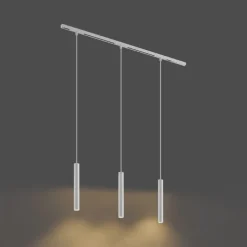 Modernes Schienensystem mit 3 weißen Pendelleuchten 1-phasig - Slimline Keno