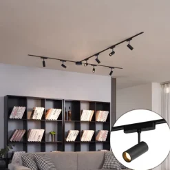 Modernes Schienensystem mit 8 schwarzen Strahlern 1-phasig 400 cm - Magnetic Gert