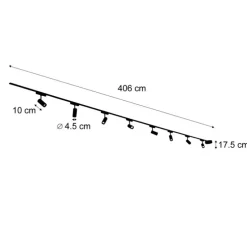 Modernes Schienensystem mit 8 schwarzen Strahlern 1-phasig 400 cm - Magnetic Gert