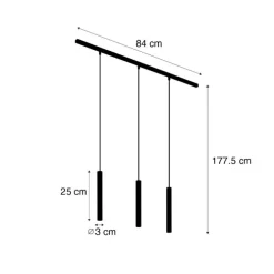 Modernes Schienensystem mit 3 schwarzen Pendelleuchten 1-phasig - Slimline Keno