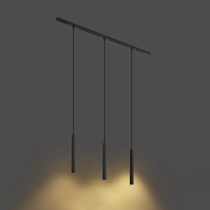 Modernes Schienensystem mit 3 schwarzen Pendelleuchten 1-phasig - Slimline Keno