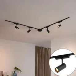 Modernes Schienensystem mit 4 schwarzen Strahlern 1-phasig 200 cm - Magnetic Gert