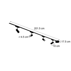 Modernes Schienensystem mit 4 schwarzen Strahlern 1-phasig 200 cm - Magnetic Gert