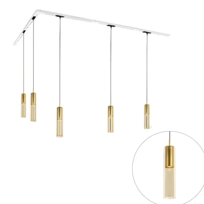 Modernes Schienensystem mit 5 goldenen Pendelleuchten 1-phasig - Iconic Lloyd