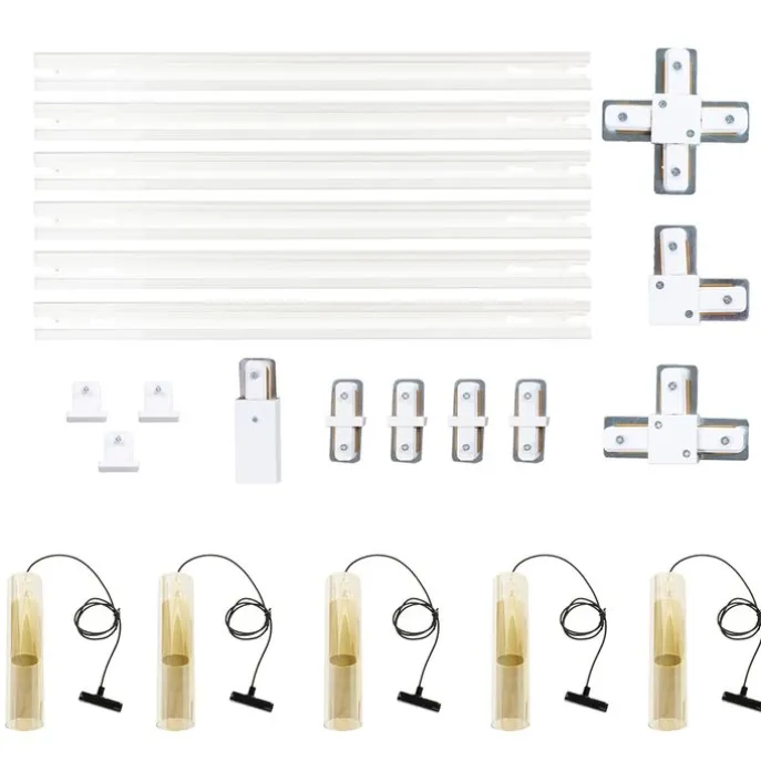 Modernes Schienensystem mit 5 goldenen Pendelleuchten 1-phasig - Iconic Lloyd