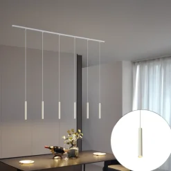 Modernes Schienensystem mit 6 Pendelleuchten Beige mit Weiß 1-phasig - Slimline Keno