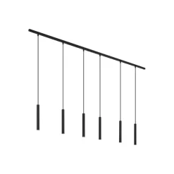 Modernes Schienensystem mit 6 schwarzen Pendelleuchten 1-phasig - Slimline Keno