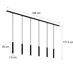 Modernes Schienensystem mit 6 schwarzen Pendelleuchten 1-phasig - Slimline Keno