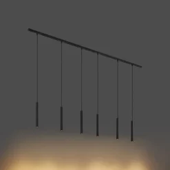 Modernes Schienensystem mit 6 schwarzen Pendelleuchten 1-phasig - Slimline Keno
