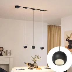 Modernes Schienensystem mit 3 schwarzen Pendelleuchten 1-phasig - Magnetic Lance