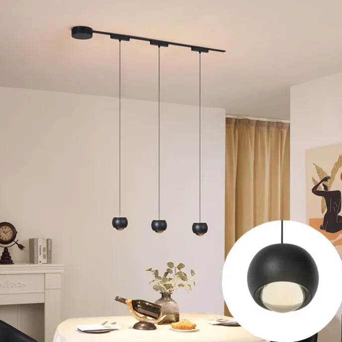 Modernes Schienensystem mit 3 schwarzen Pendelleuchten 1-phasig - Magnetic Lance