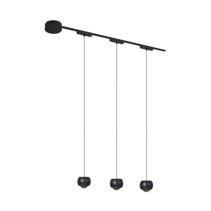 Modernes Schienensystem mit 3 schwarzen Pendelleuchten 1-phasig - Magnetic Lance