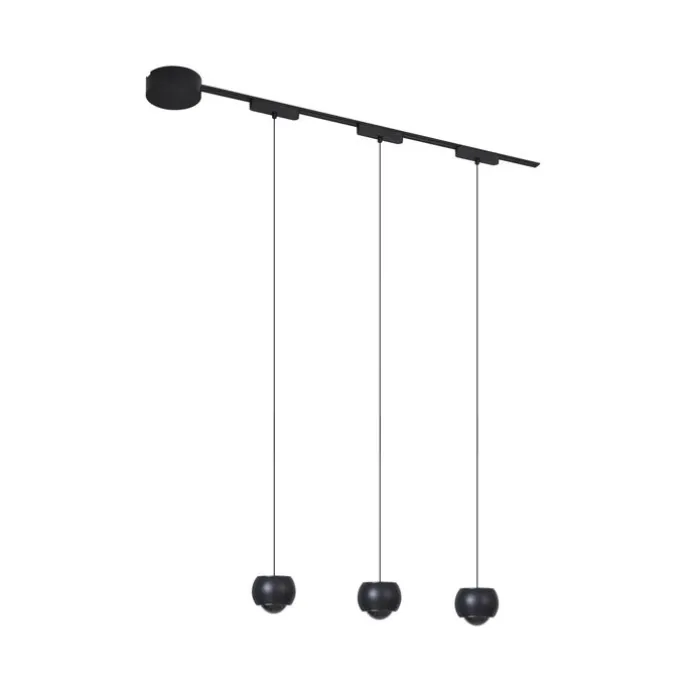 Modernes Schienensystem mit 3 schwarzen Pendelleuchten 1-phasig - Magnetic Lance