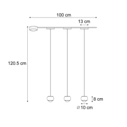 Modernes Schienensystem mit 3 schwarzen Pendelleuchten 1-phasig - Magnetic Lance